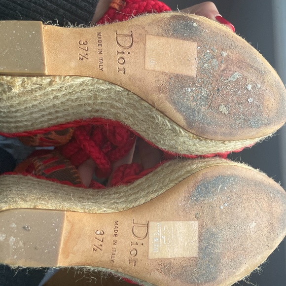 Vintage Dior Tahiti Gladiator Espadrille Sandals Orange Red Pre-Owned 37 1/2 - Picture 10 of 16